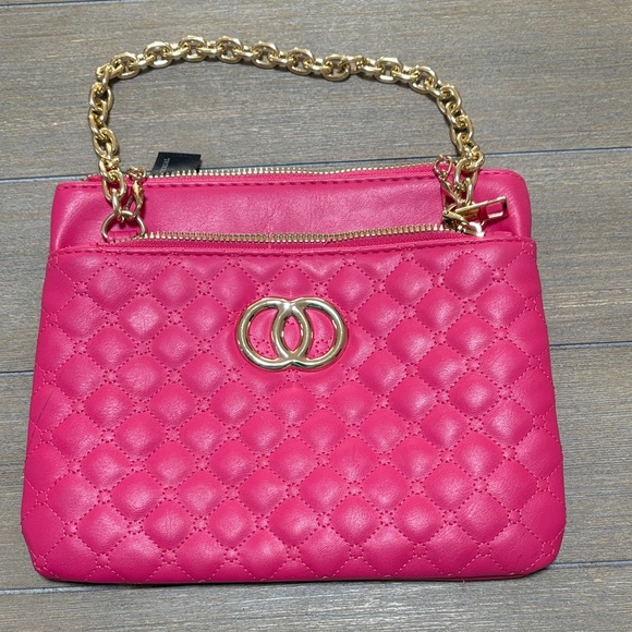 Handbags - hot pink faux leather quilted crossbody bag magnetic closure gold-tone chain.